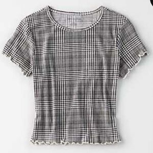 American Eagle Plaid Ruffle Sleeve Top